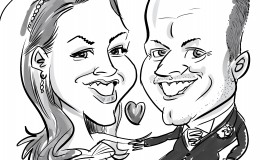 caricature of wedding couple