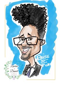 Colour quick caricature digital drawn at wedding live